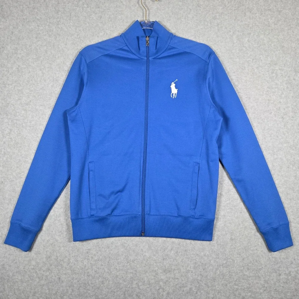 VTG Ralph Lauren Golf Women Medium Full Zip Track Jacket Blue Pima Cotton Mock